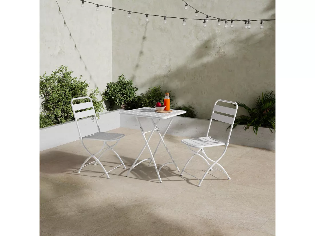 Ensemble Bistro de jardin Perla 3 Pièces Blanc, Table et 2 Chaises