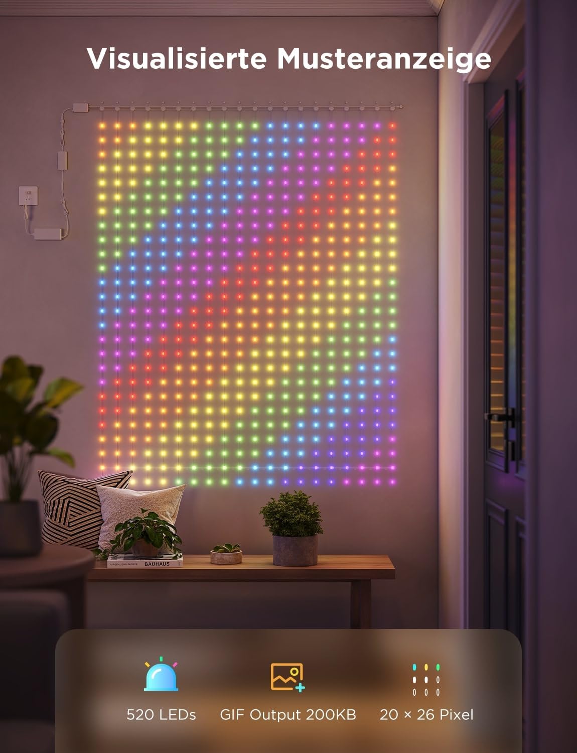 Govee Curtain Lights 4,5×2m, Smart LED Vorhang mit DIY GIF, RGBIC Color Chaning Lichterkette für Weihnachten Deko, Intelligente Dynamische Deko, IP65 Wasserfest, Kompatibel mit Alexa, 1560 LEDs