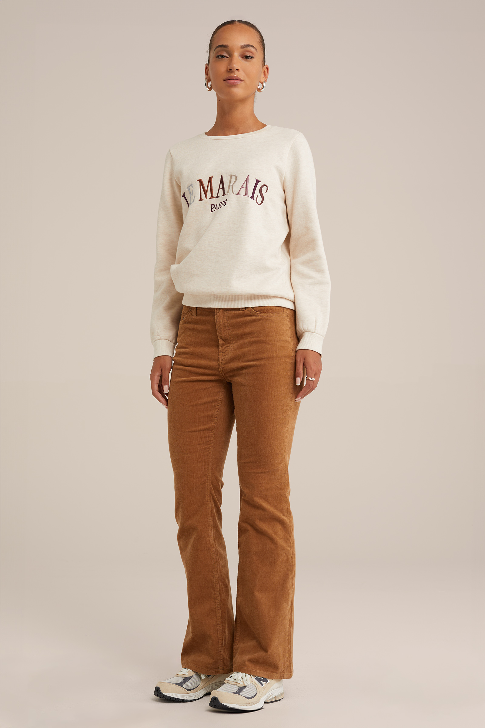 flared broek van corduroy WE Fashion Lichtbruin