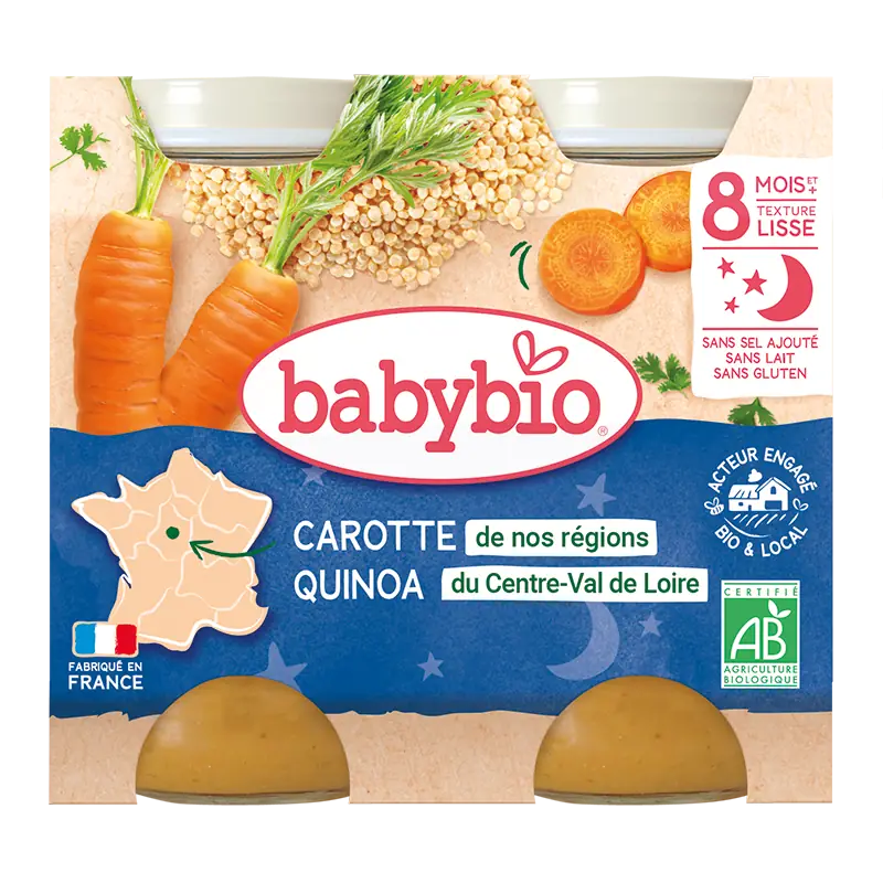 Repas bébé soir Carotte De Nos Regions Quinoa Du Centre-Val De Loire - Petits Pots 2x200g
