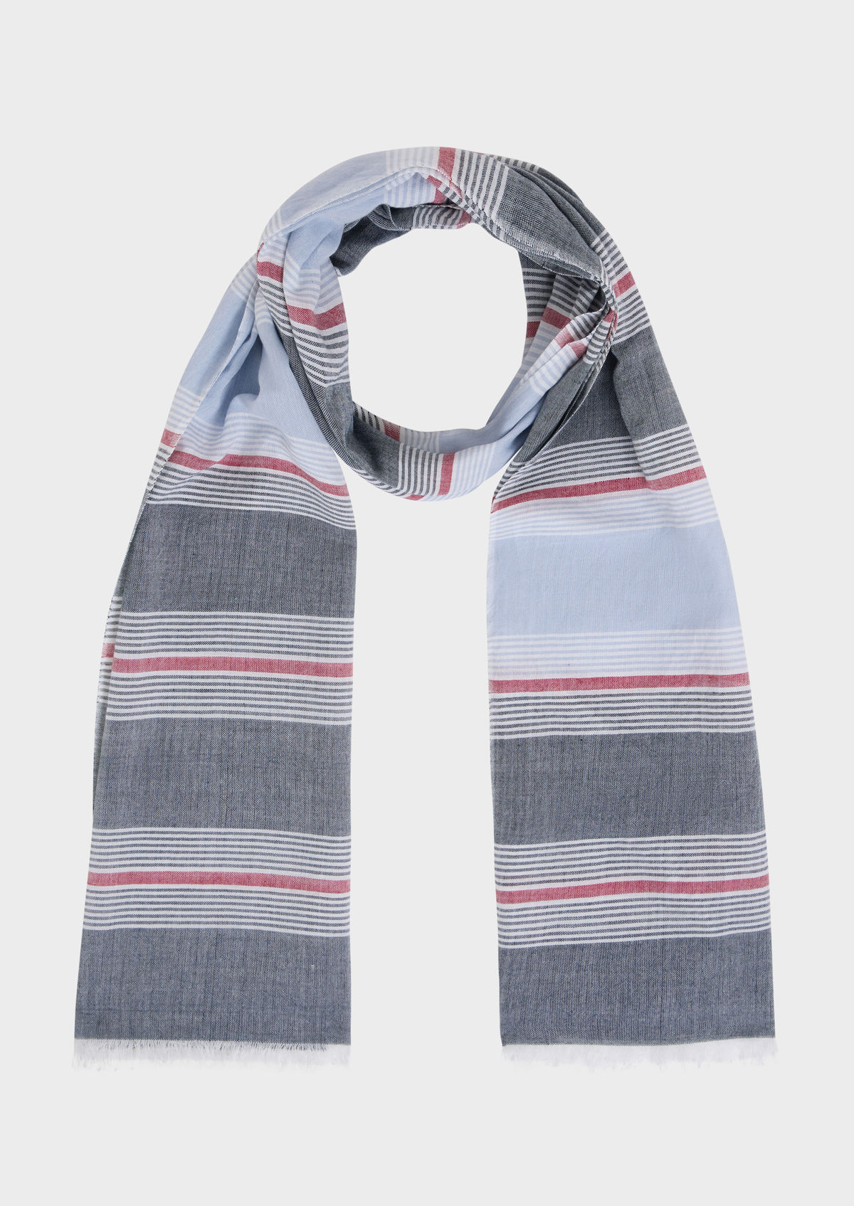 Echarpe en coton bleu marine à rayures bleu ciel, blanc et rouge