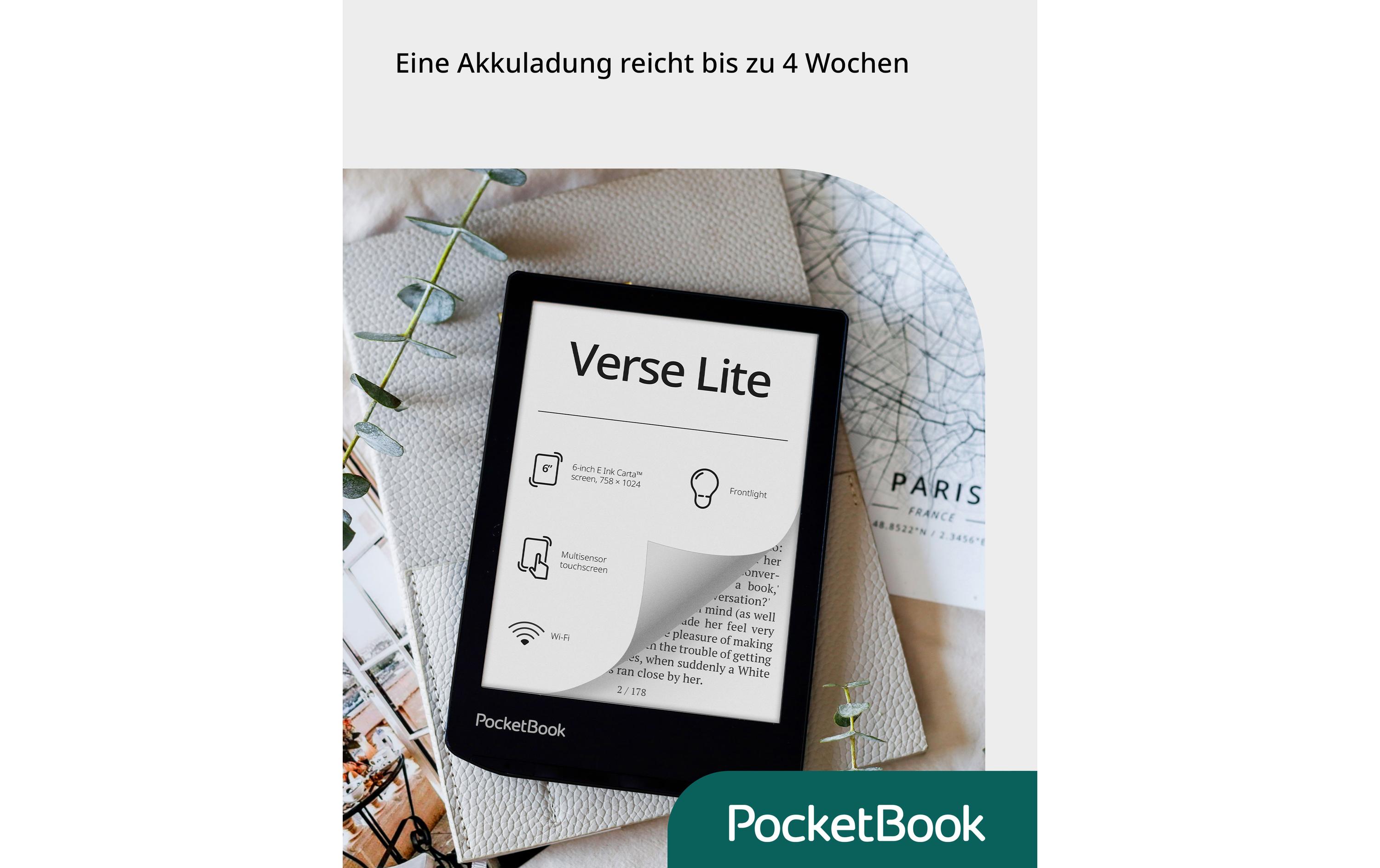 E-Book Reader Verse Lite Midnight Grey<br>6 Zoll E-Book Reader mit 8 GB Speicher und E-Ink Carta Bildschirmtechnologie