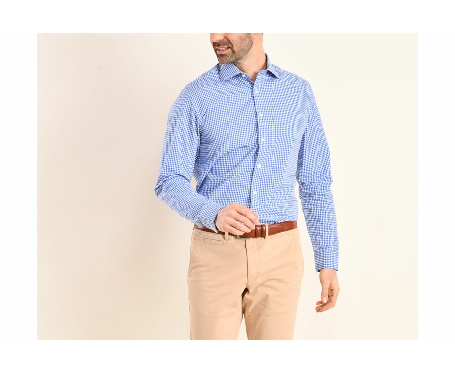 Chemise coton blanc à carreaux bleus clairs et blancs - RUGGERO