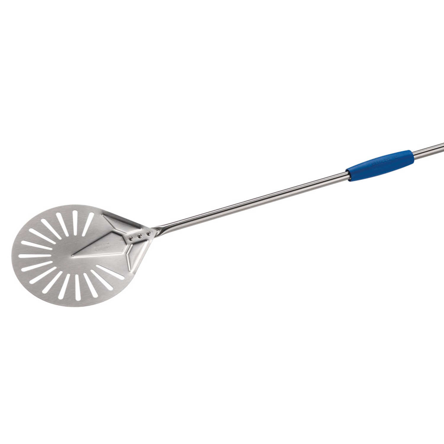 Petite pelle à pizza en inox perforée 20cm manche 75cm