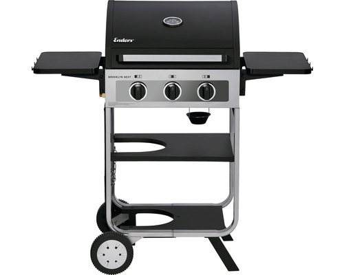Enders Brooklyn gasbarbecue met 3 branders, 54 x 113 x 106,5 cm, zwart/zilver, inclusief dekselthermometer, grillrooster, warmhoudrek, zijplank en vetopvangbak. Grillrooster van roestvrij staal.