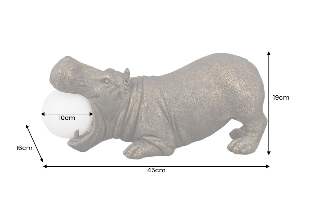 Handgefertigte Tischlampe HIPPO 45cm schwarz Nilpferd-Skulptur mit Lampenkugel