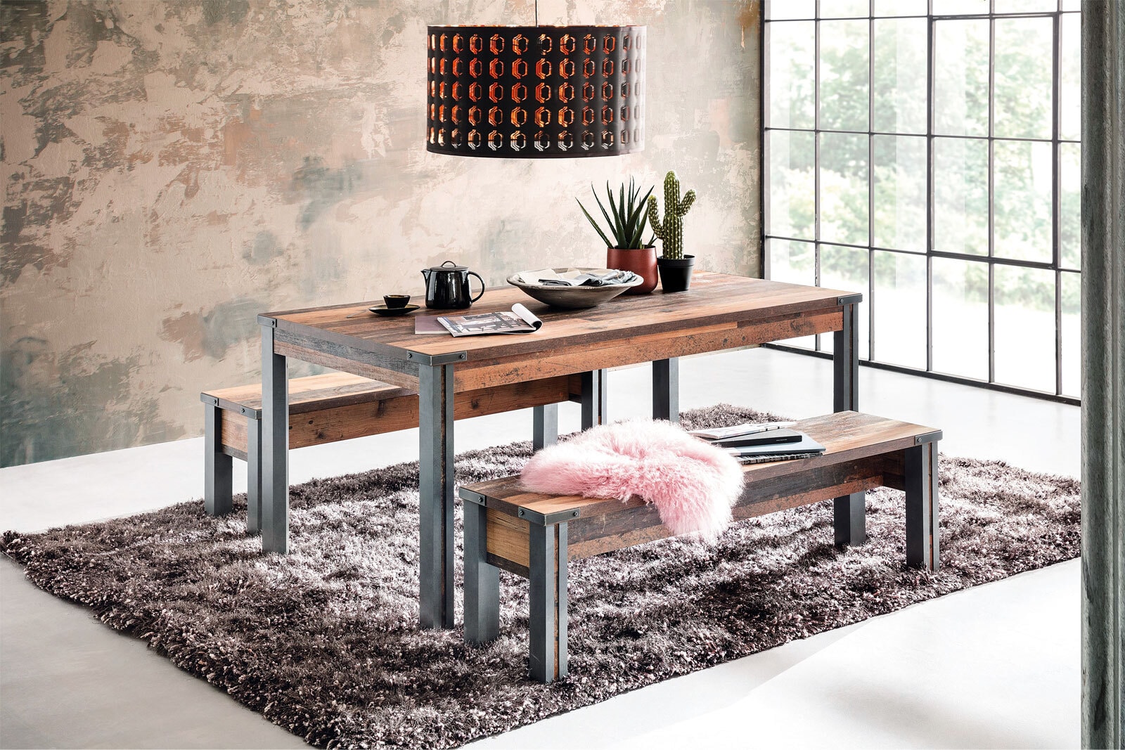 Bank Prime Grau/Braun Matera - Old Wood-Dekor 140 x 44 x 35 cm