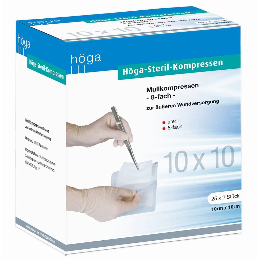 Höga Sterile Mullkompressen nach EN 14079 10 x 10 cm 8-fach