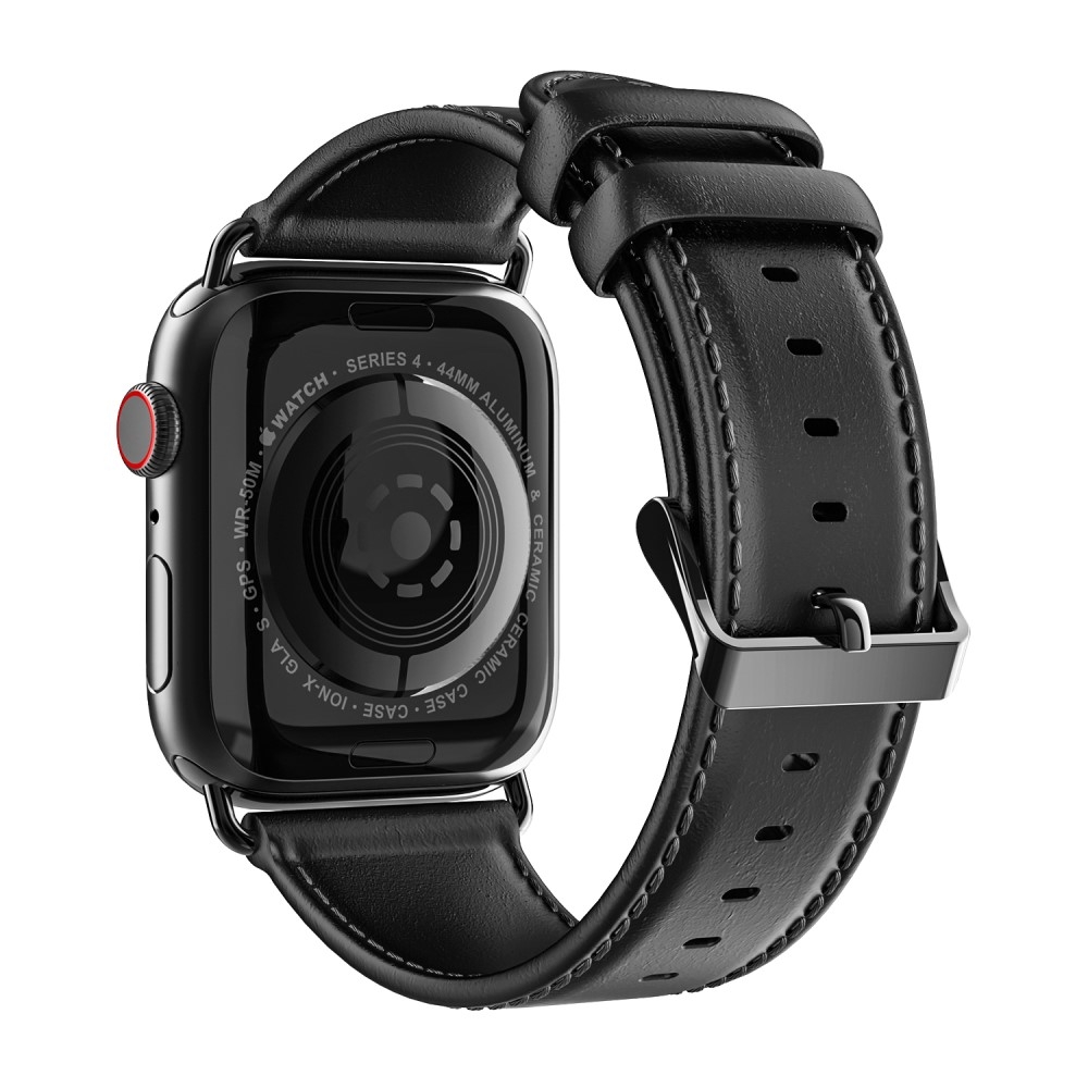 Apple Watch (42/41/40/38 mm) Ersatz Echtleder Armband (Gelenkumfang 155-215 mm) - Schwarz