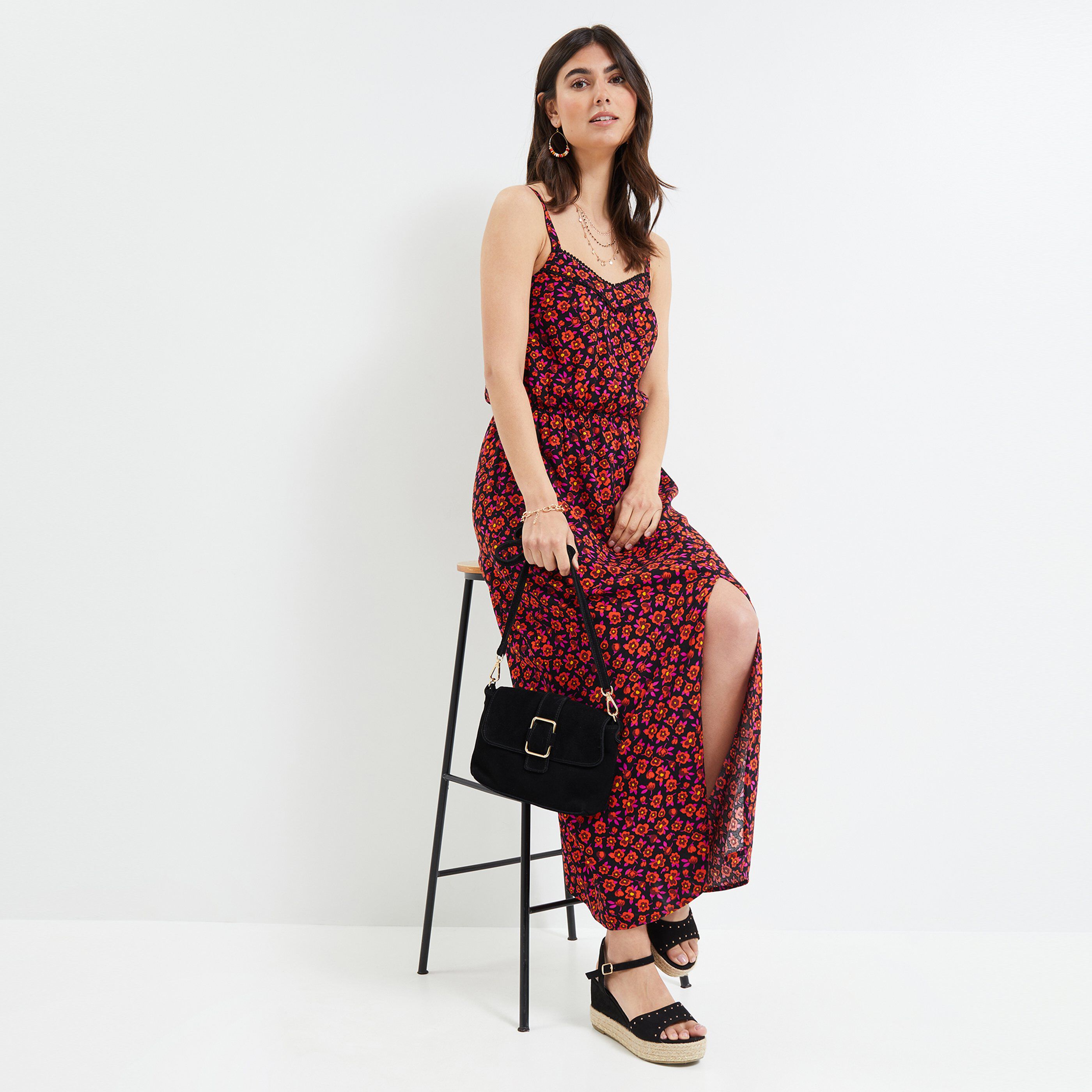 Robe longue imprimée femme - NOIR