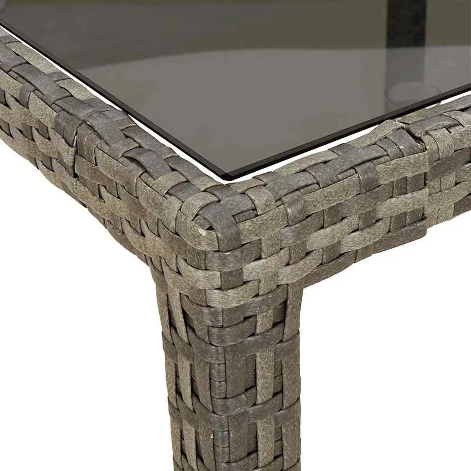 vidaXL - Tuintafel - Grijs - Gehard glas en poly rattan - 250x100x75 cm