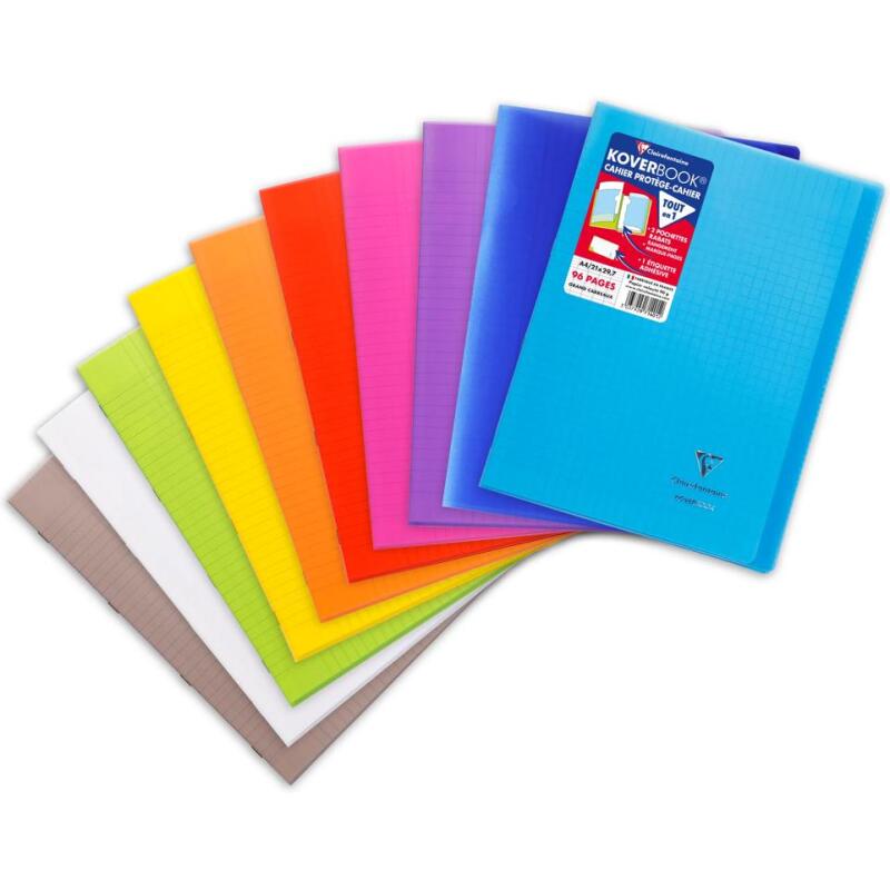 Cahier piqué Koverbook A4 96 pages grands carreaux couverture polypropylène transparent - Assortis