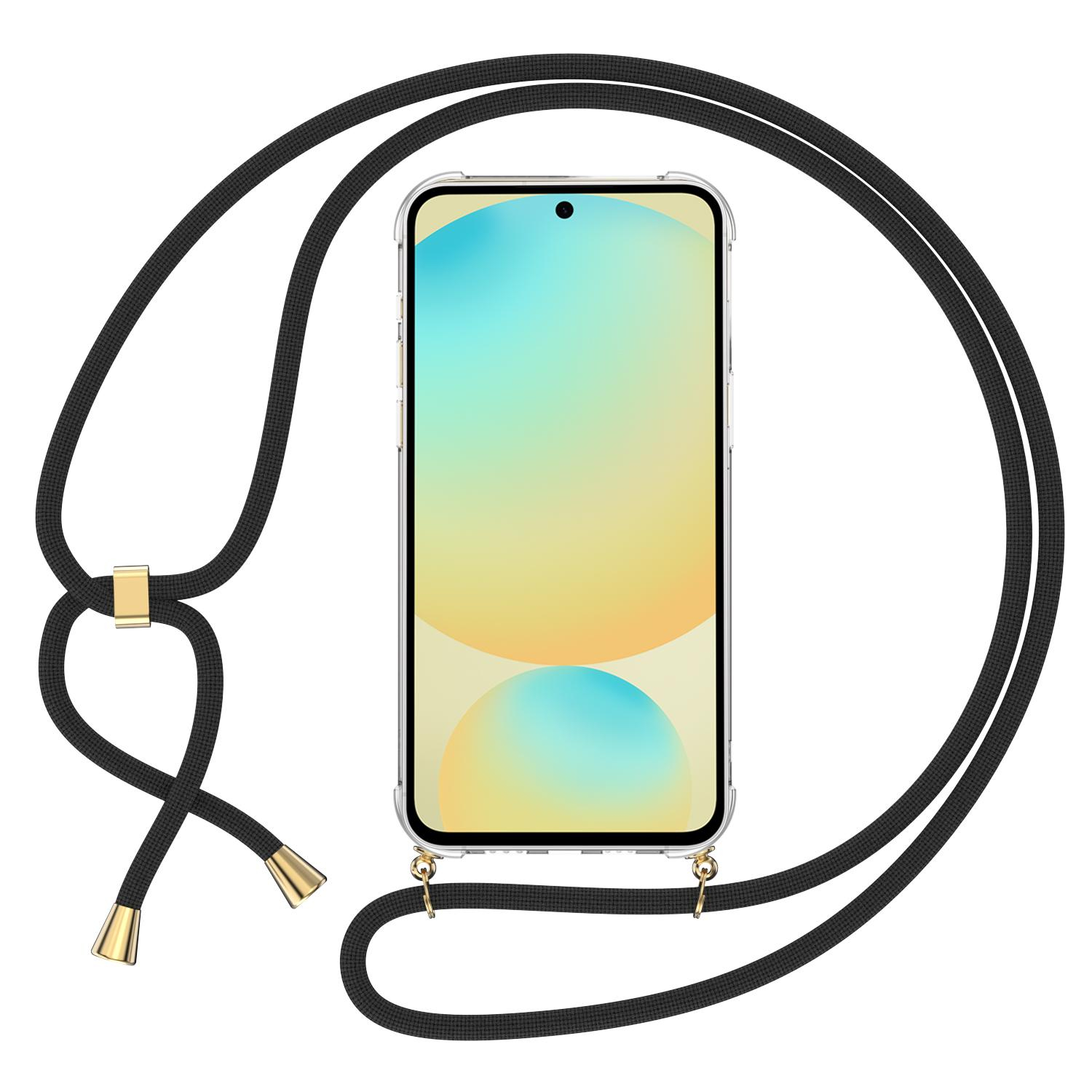 Samsung Galaxy S24 FE Necklace Gummi Hülle Air Cushion Fallschutz   Handykette (150cm) - Schwarz / Gold