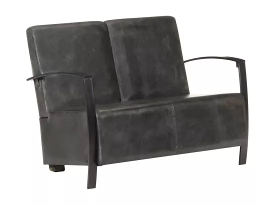 Fauteuil à 2 places Gris Cuir véritable