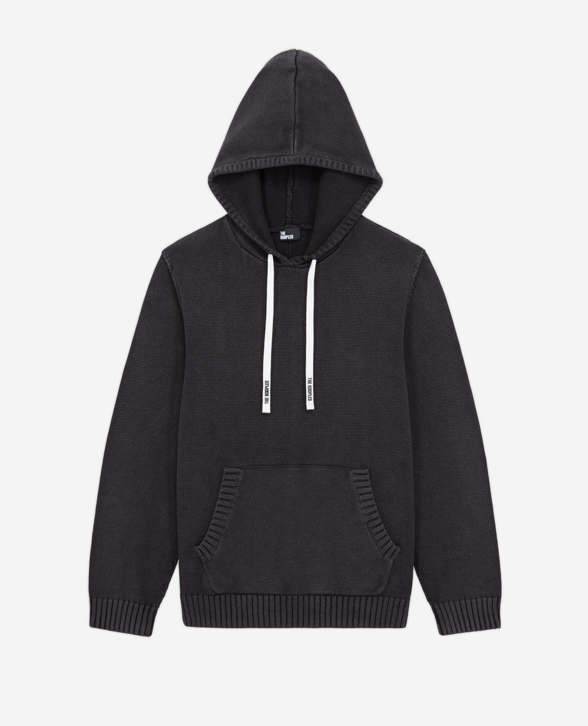 Pull noir à capuche en coton et laine