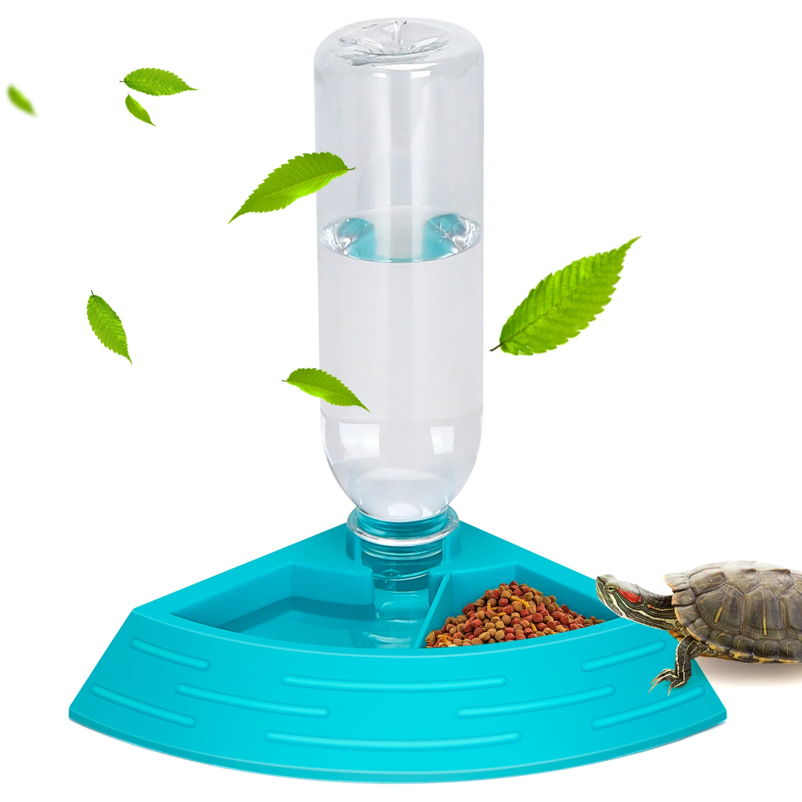 Nobleza - Alimentador automático para répteis, comedouro e bebedouro para répteis, bandeja de água para répteis, dispensador de água para tartarugas com garrafa (azul, tamanho G)