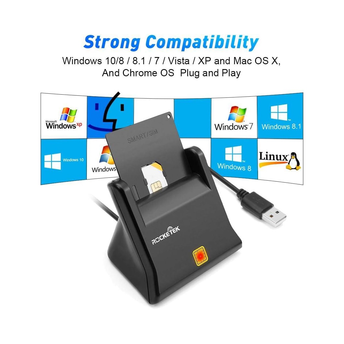 NÖRDIC USB-A Smart- og SIM-kortleser ISO7816 ID-kort EMV Kredittkort