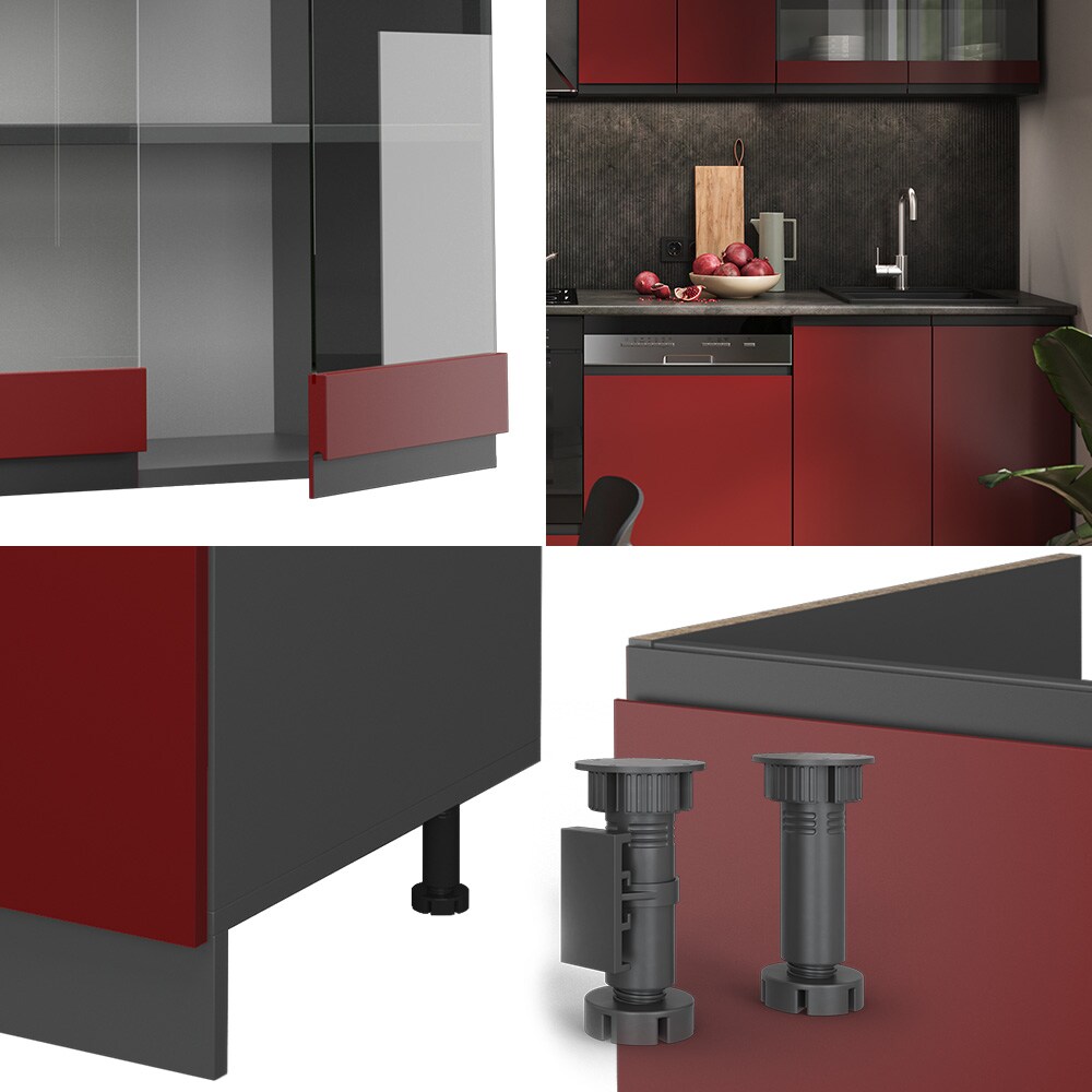Vicco Küchenzeile Küchenblock Einbauküche R-Line J-Shape Anthrazit Rot 300 cm modern Küchenschränke Küchenmöbel