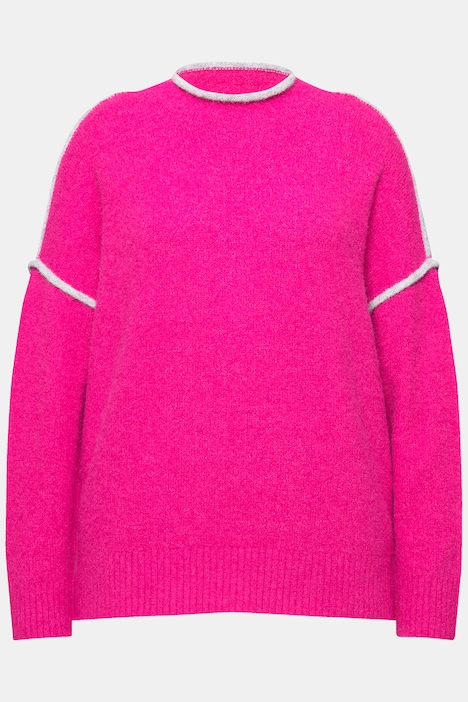 Pullover, Zierstreifen, Oversized, Stehkragen, Langarm