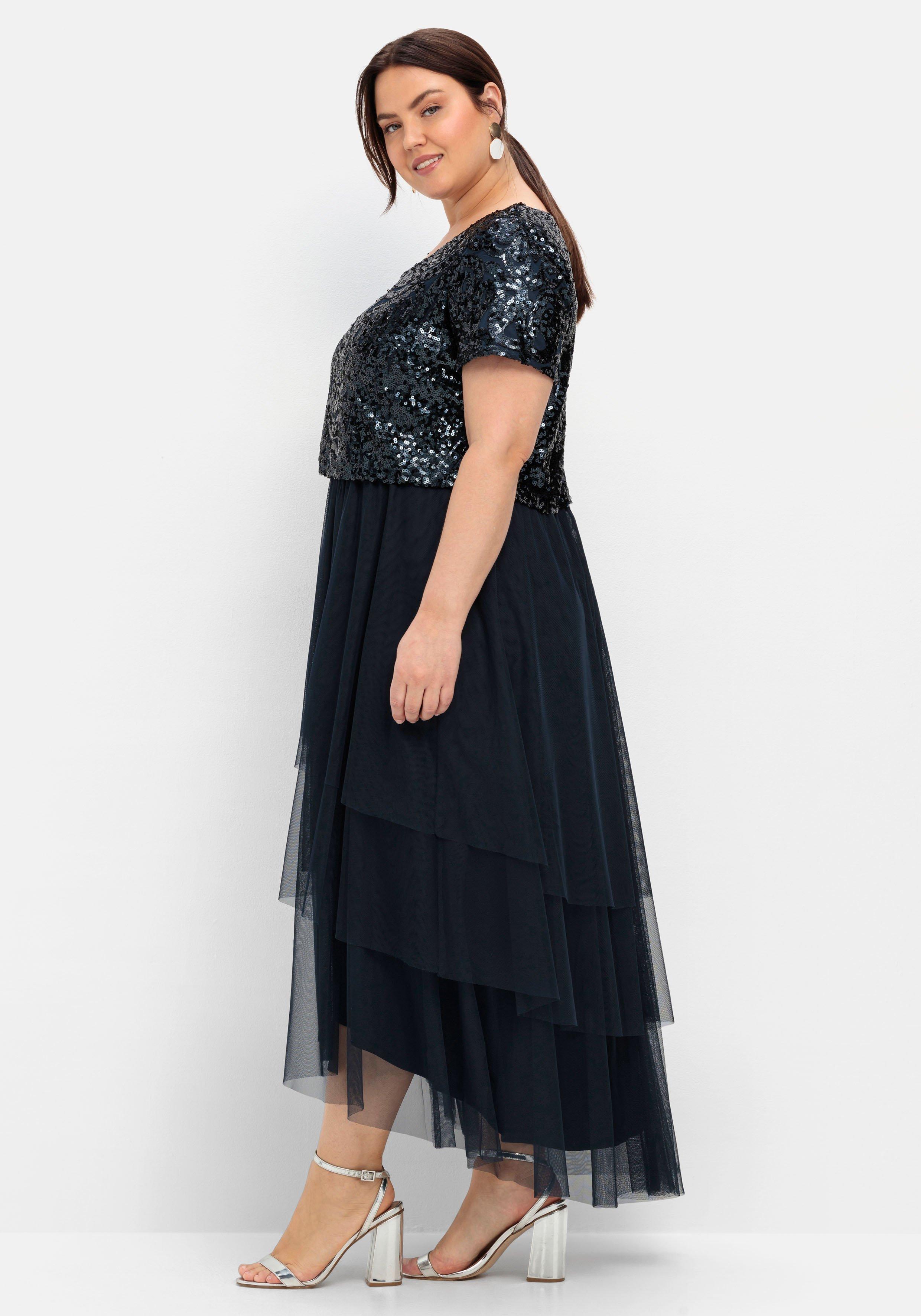 Abendkleid mit lose fallendem Paillettenoberteil