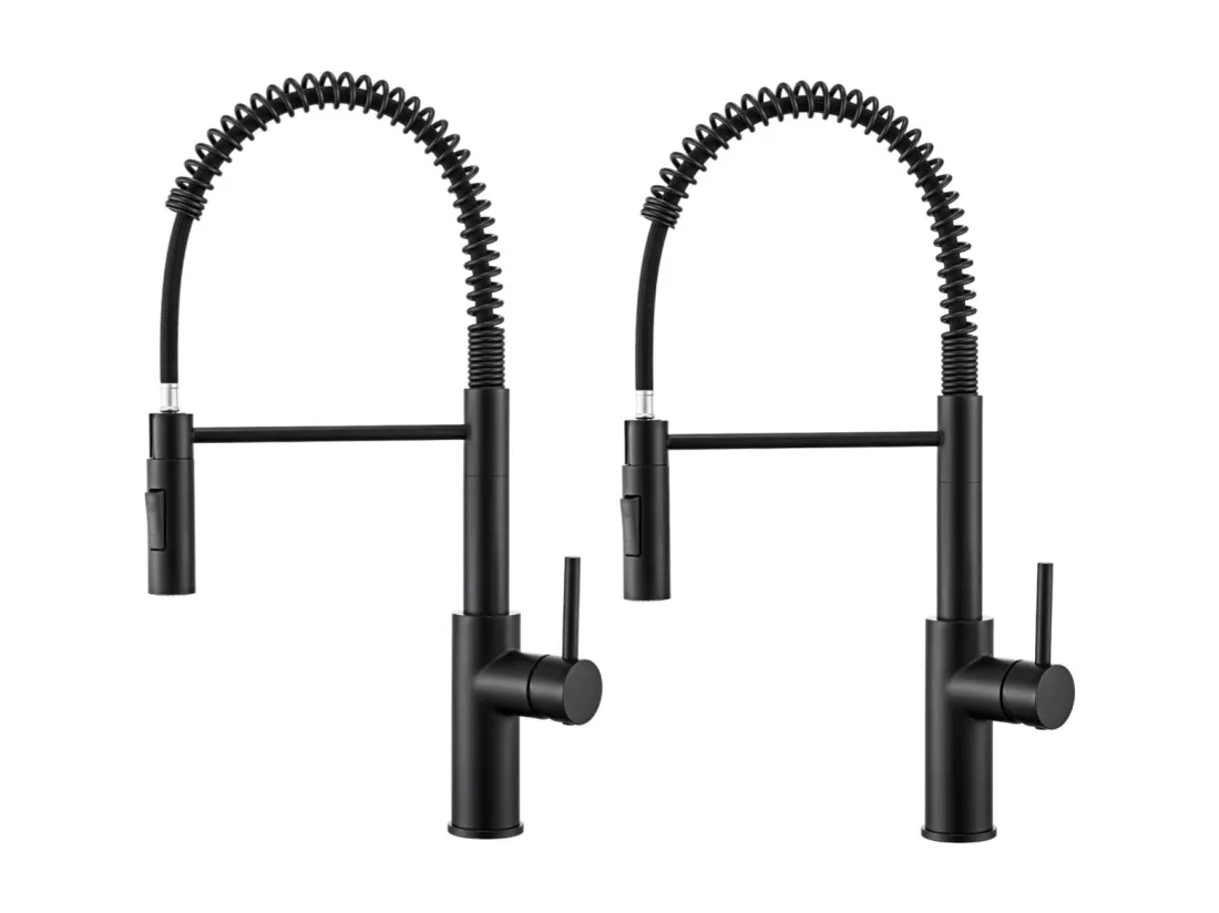 2PCS Mitigeur Cuisine à Ressort avec 2 Modes de Sortie D'eau Mitigeur de Evier avec Douchette Extractible Robinet Cuisine Pivotant à 360° Noir