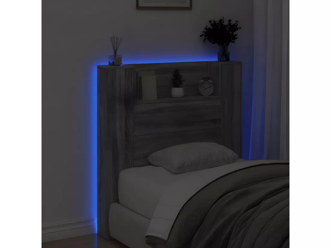 Armoire tête de lit avec LED sonoma gris 100x16,5x103,5 cm