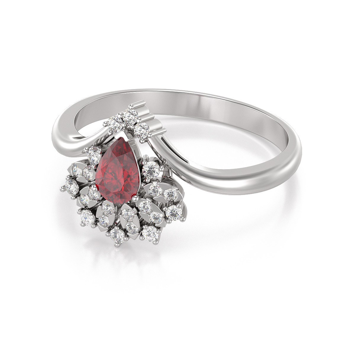 Bague ADEN Or 585 Blanc Rubis et diamants 3.6grs
