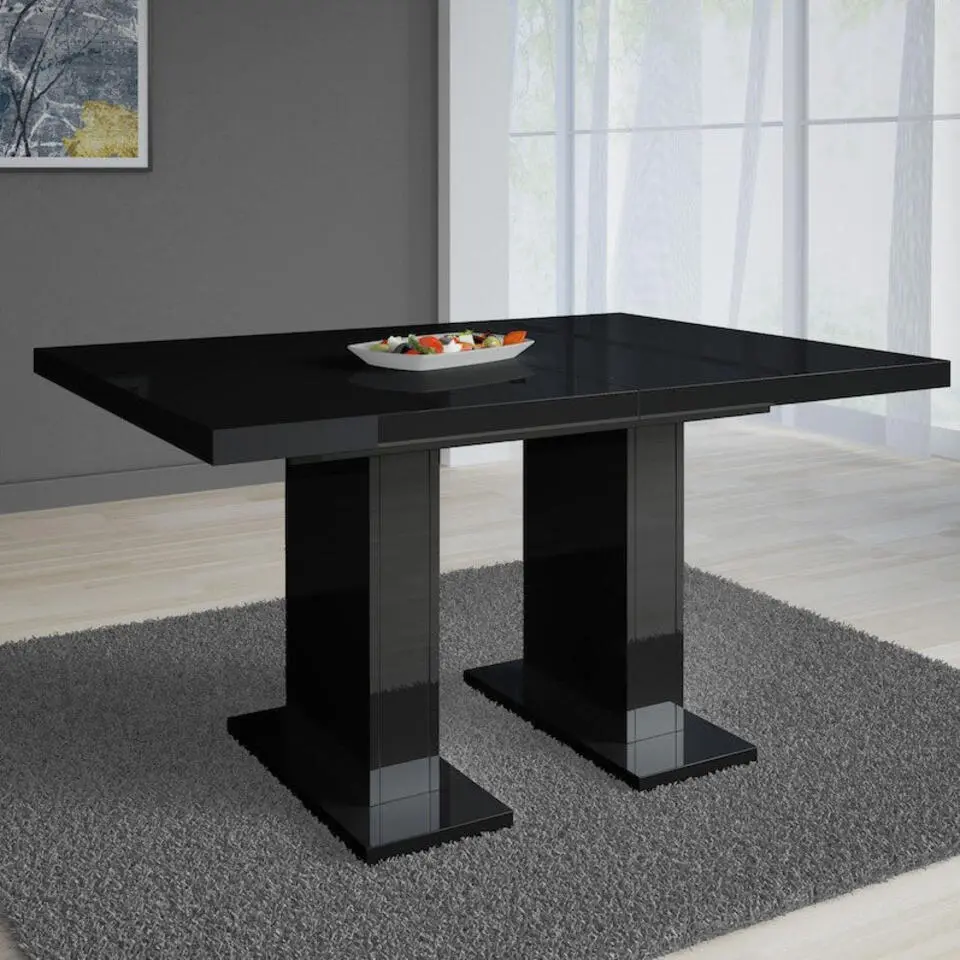 Meubella - Eetkamertafel Glamour - Hoogglans zwart - 160 cm - Uitschuifbaar