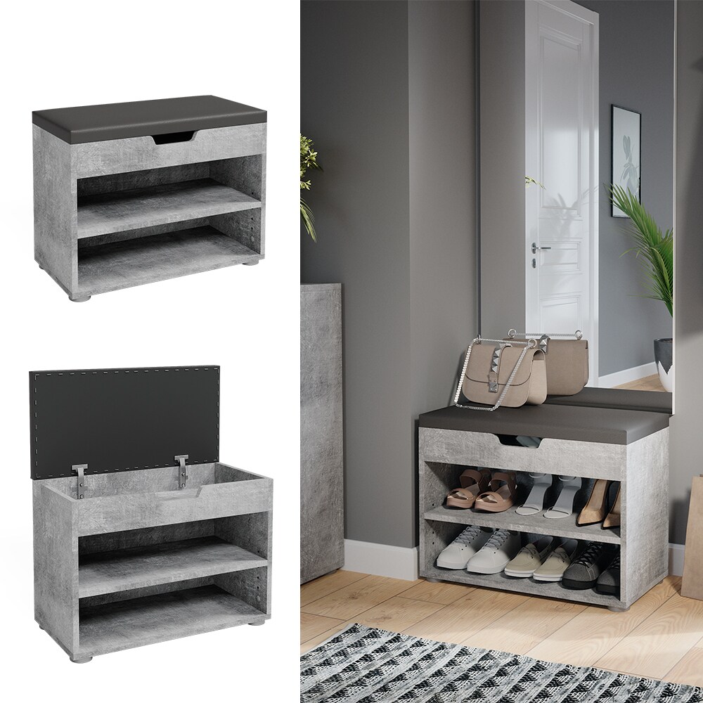VICCO Schuhbank Schuhschrank Schuhablage Sitzbank Klappdeckel 6 Paar Beton