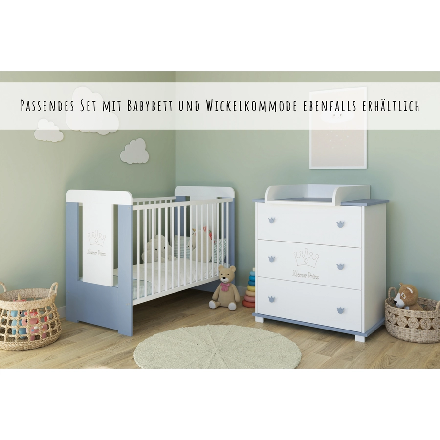 Kids Collective Kommode Wickeltisch mit Wickelaufsatz mit 3 Schubladen blau