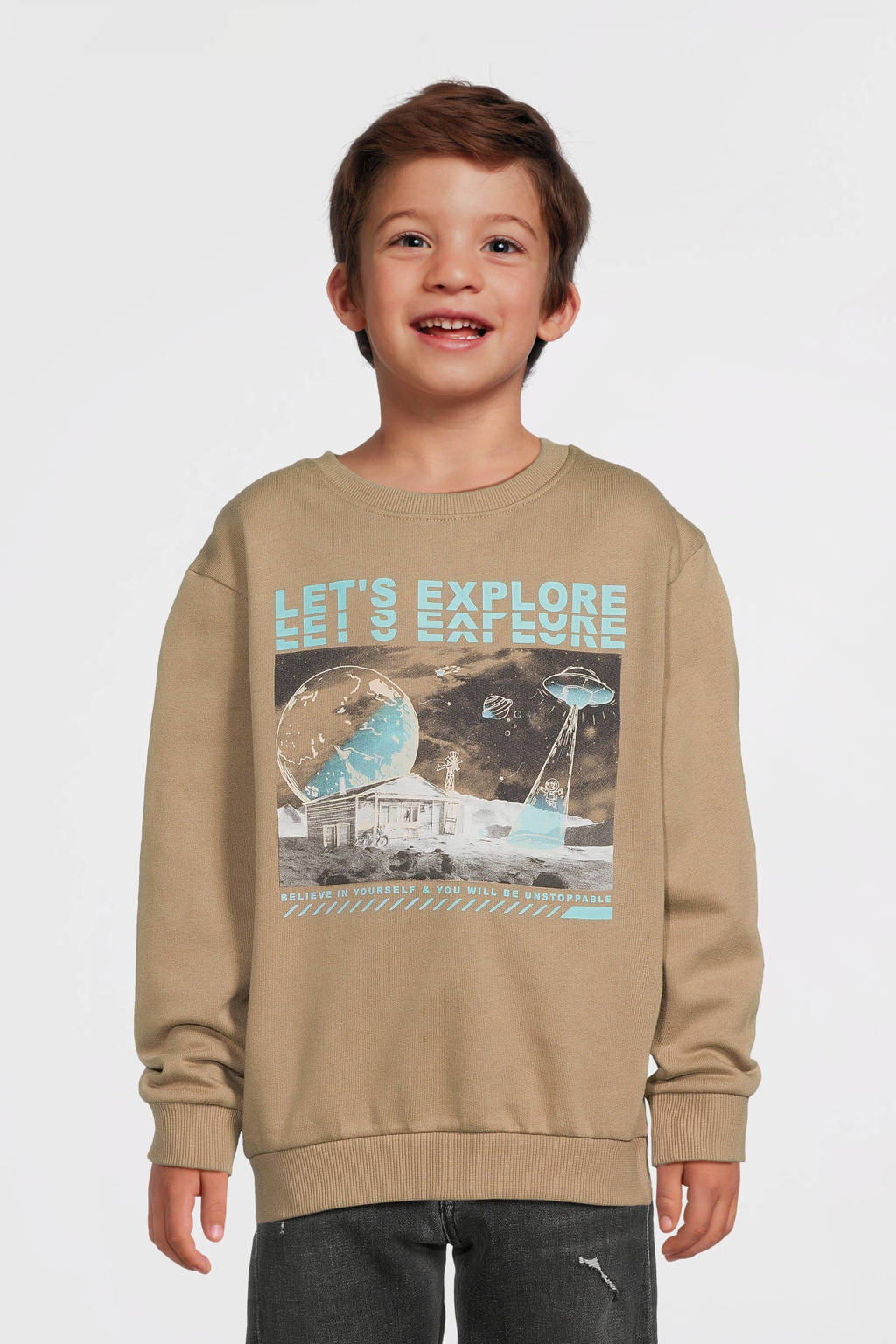 NAME IT sweater NKMNYLYDEN met printopdruk lichtbruin