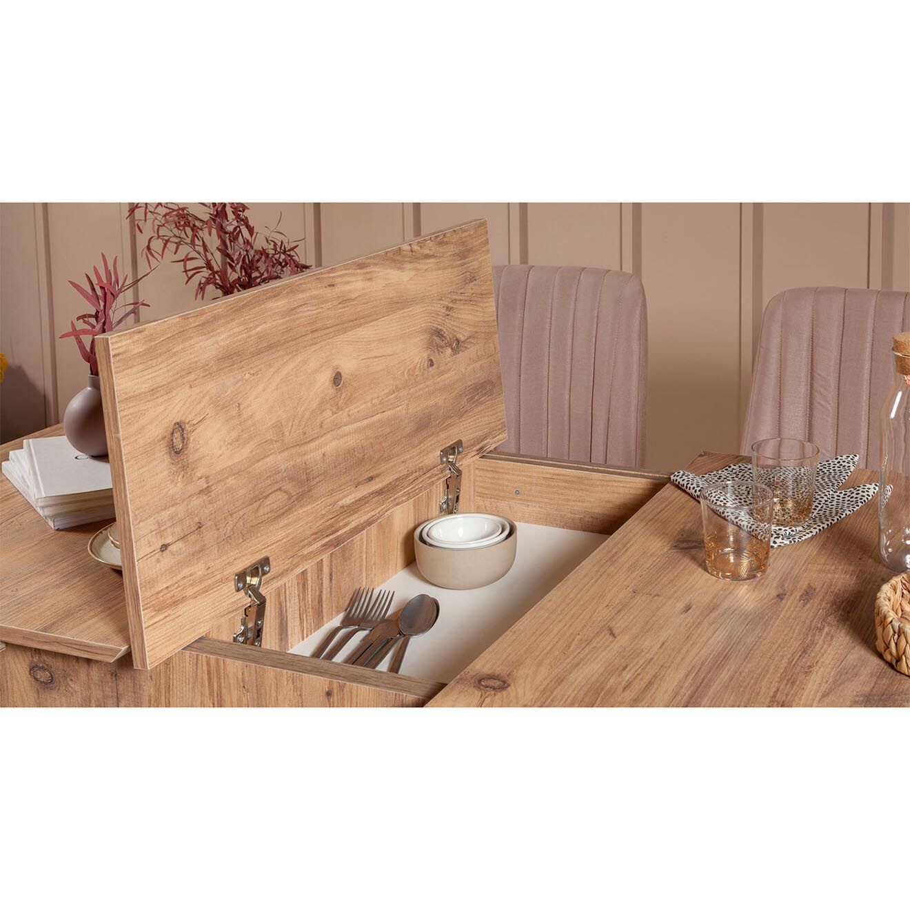 Wooden Art Ensemble Table + 2 Chaises + 2 Bancs Vina beige/gris