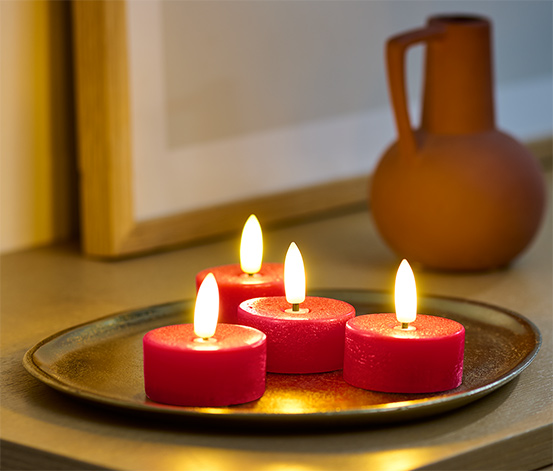 4 LED-Echtwachs-Teelichter, rot