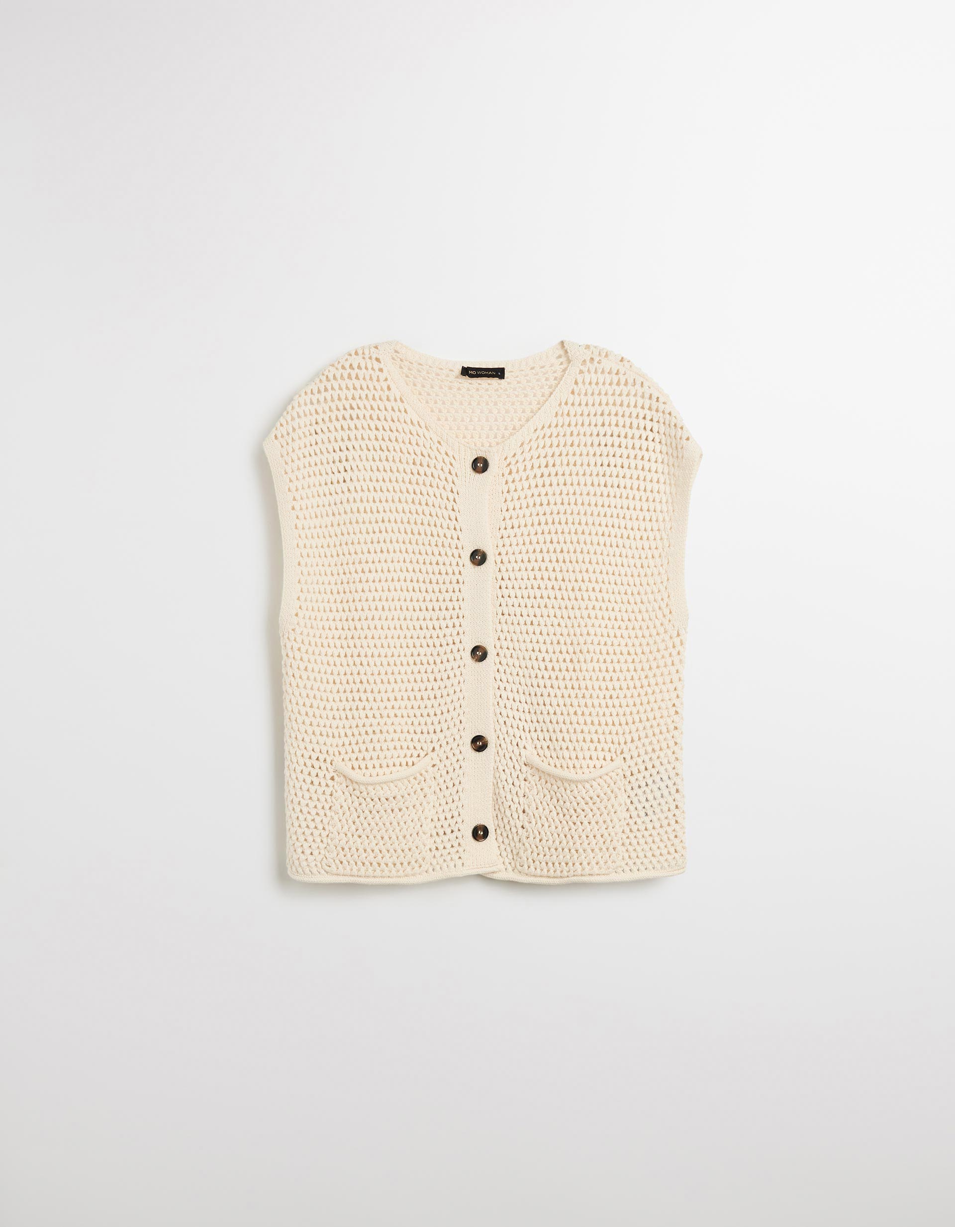 Colete de Crochet, Mulher, Bege Claro