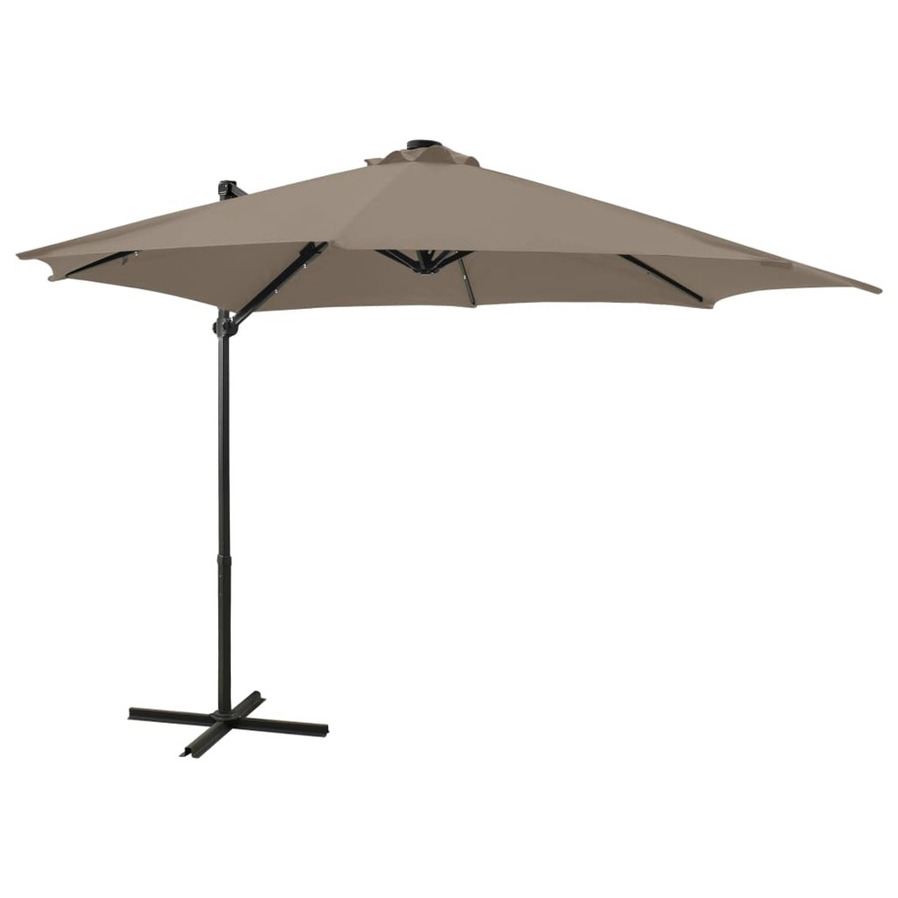 Parasol meuble de jardin déporté avec mât et lumières led 300 cm taupe