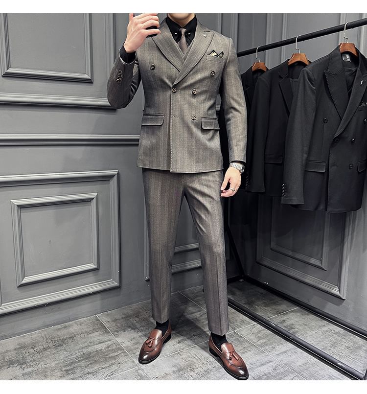 Lefitt - Set: Dubbelrijs gestreepte blazer + vest + pantalon