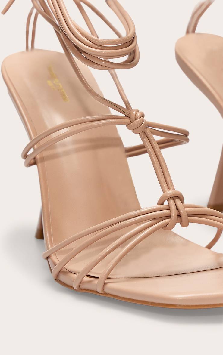 Nude Sandales À Talons À Lacets Nouées À Bout Carré En Synthétiquecuir Coupe Large