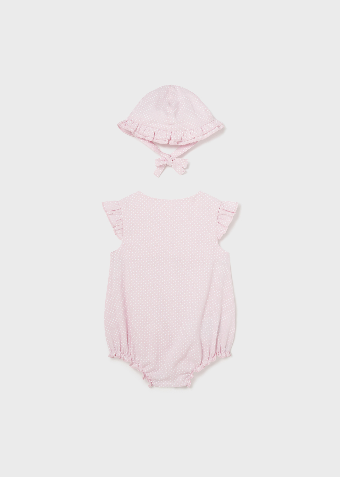 Macacão de linho rosa bebê com gorro