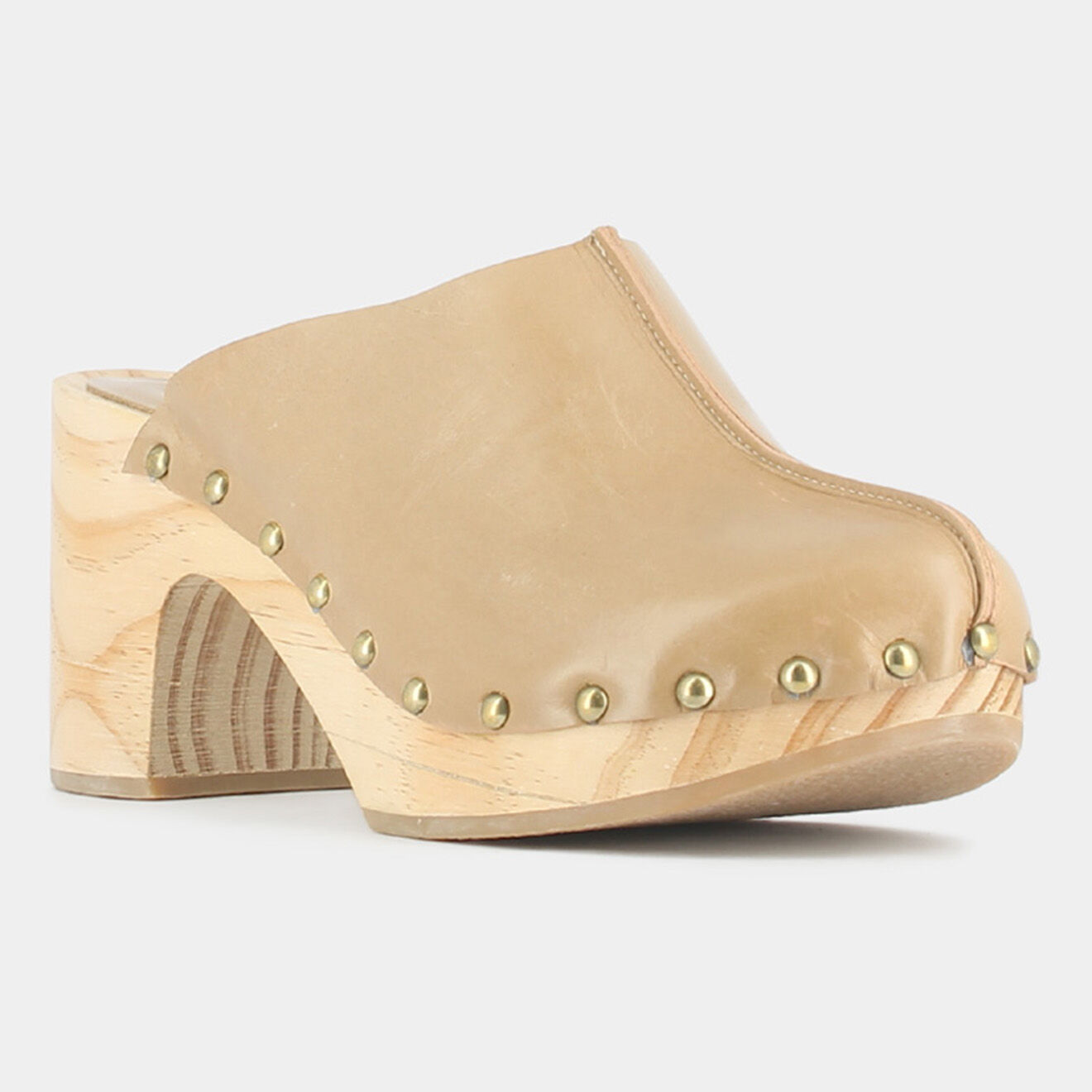 Jonak Sabots en Cuir et Bois Martha camel - Talon 8 cm