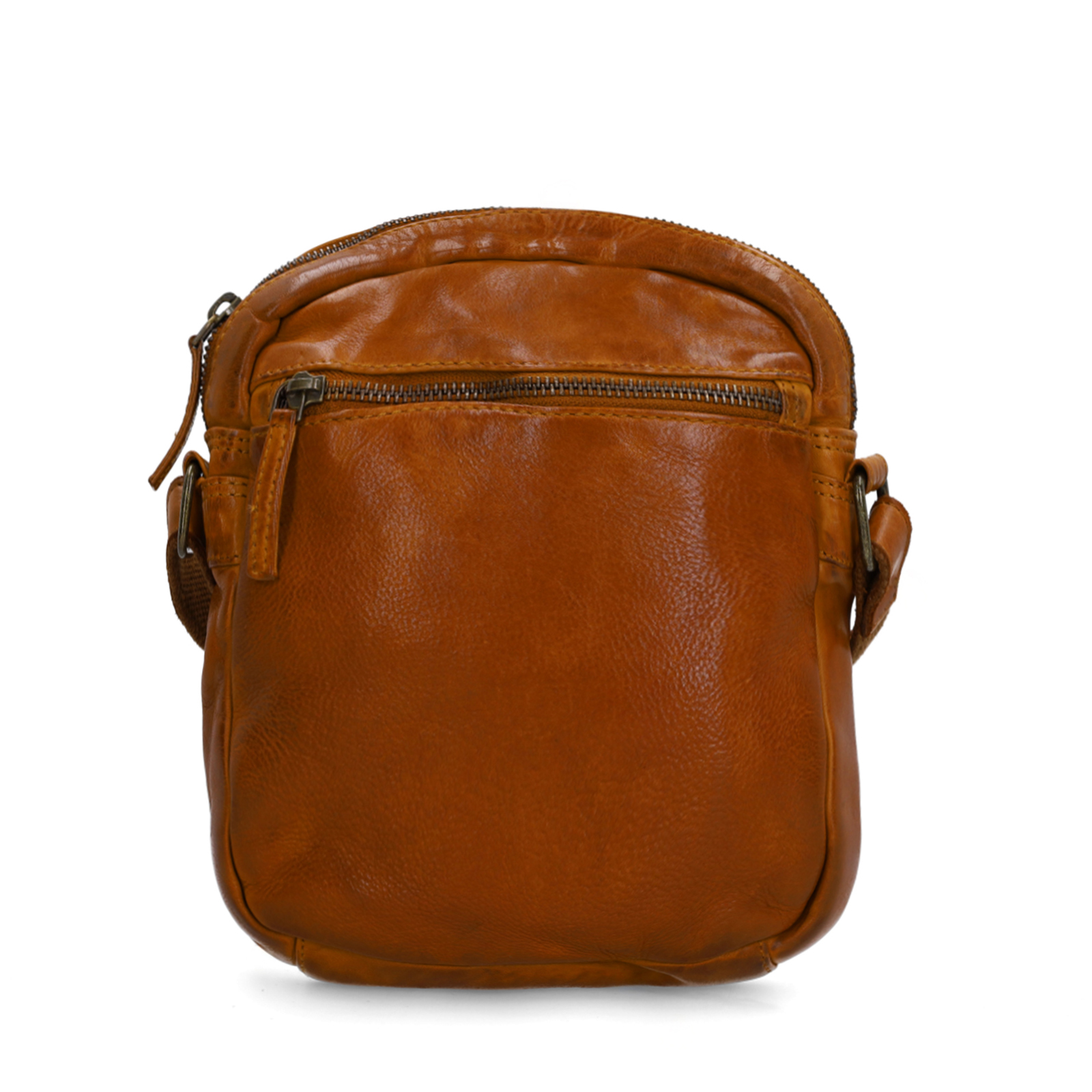 Cognac leren schoudertas