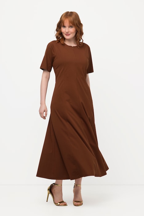 Maxikleid, Ziernähte, A-Linie, Rundhals, Halbarm