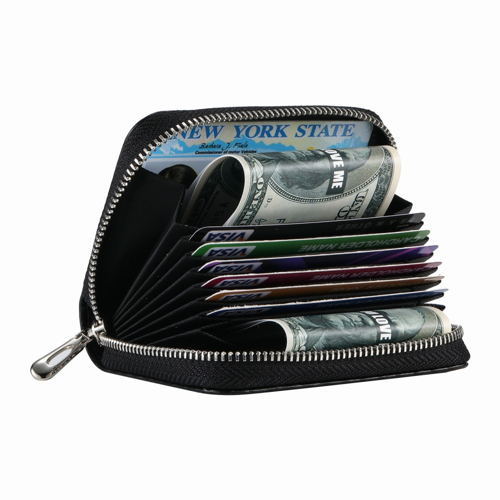 (12.7x11.1x3.6cm) Apple AirTag Wallet Mini Kreditkarten Portemonnaie Leder Etui Geldbörse (RFID Schutz) - Schwarz / Carbon