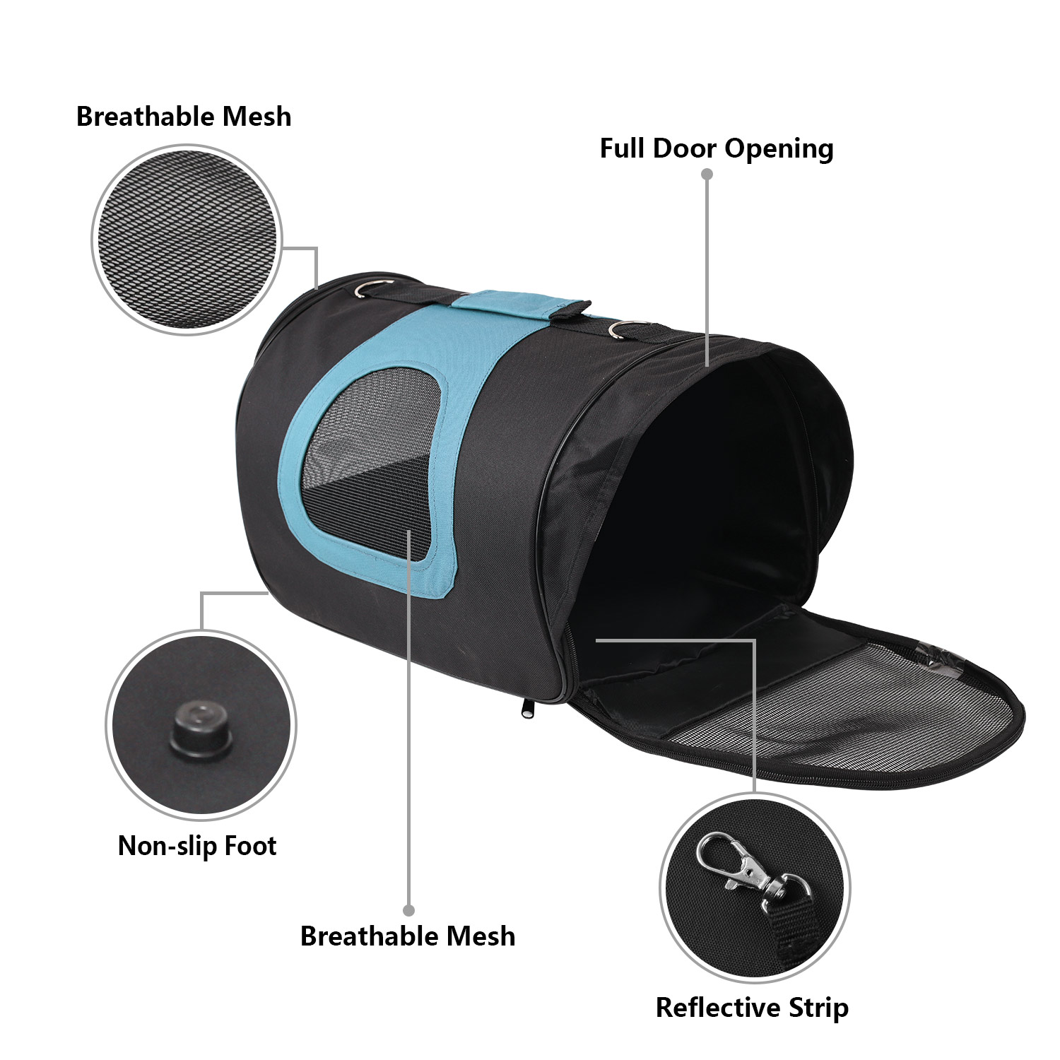 Nobleza - Bolsa de Transporte para Cães/Gatos, Respirável, 34*21*22CM, Tamanho Médio para Transporte de Animais de Estimação (Preto/Azul)