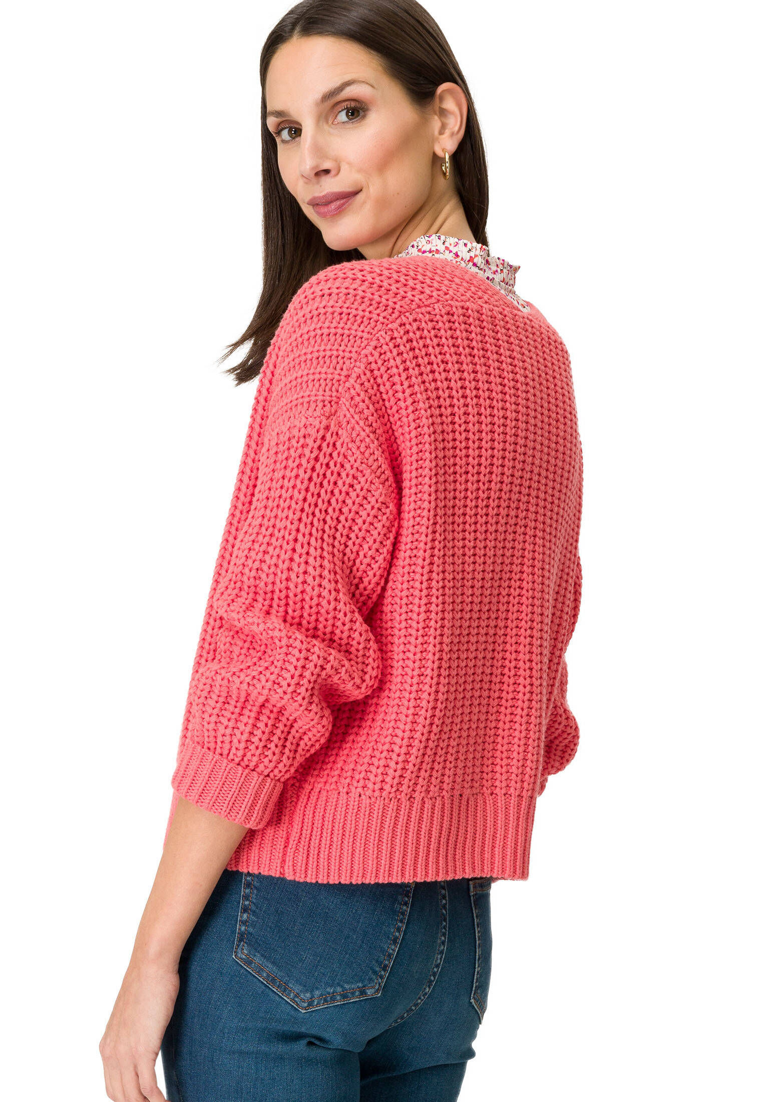 zero| Damen Kurze Grobstrickjacke