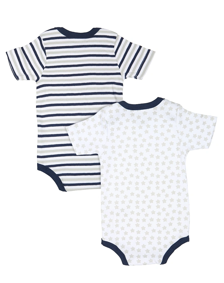 Kurzarm-Body STERNE 2-er Pack in weiß/blau/grau