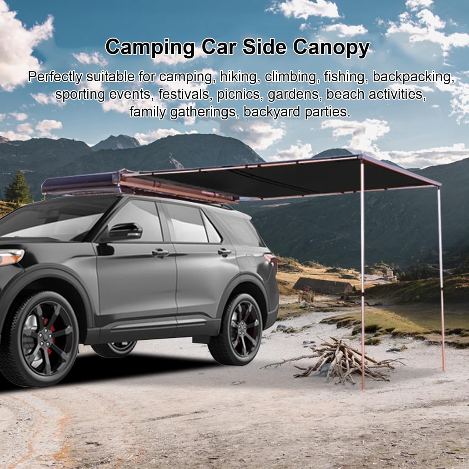Fahrzeugmarkise, Ausziehbarer Sonnenschutz, Höhenverstellbare Seitenmarkisen fürs Auto, Überlandzelt, Wohnmobilmarkise, Dachzelt für Camping, Rahmen aus Aluminiumlegierung, PU5000mm Wasserdicht(160x25