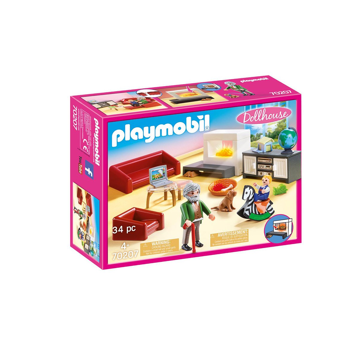 Salon avec cheminée Playmobil Dollhouse 70207