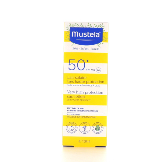 Lait solaire SPF 50+ Mustela - Peau sensible bébé et enfant