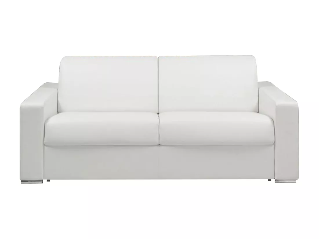 Canapé 3 places convertible express en simili blanc - Couchage 140 cm - Matelas 14 cm CALITO