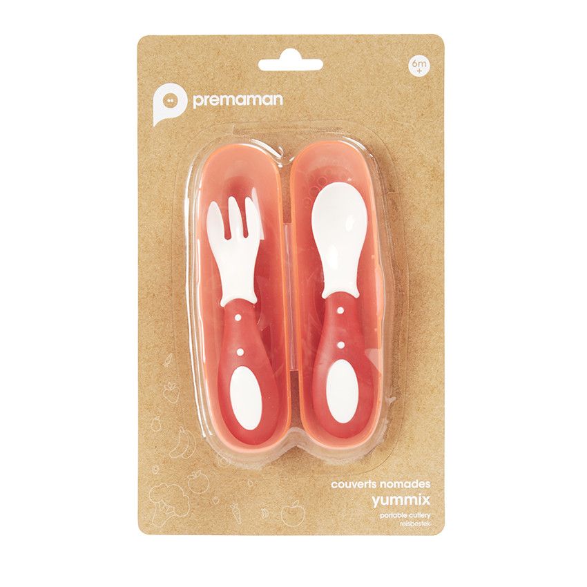 Lot de 2 couverts nomades Yummix rose - Ecru